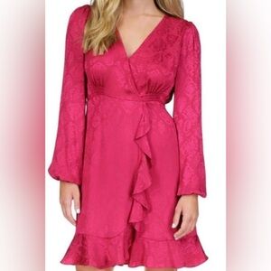 Michael Michael Kors XL Fuchsia Jacquard Snakeskin Print‎ Ruffled Mini Dress NWT